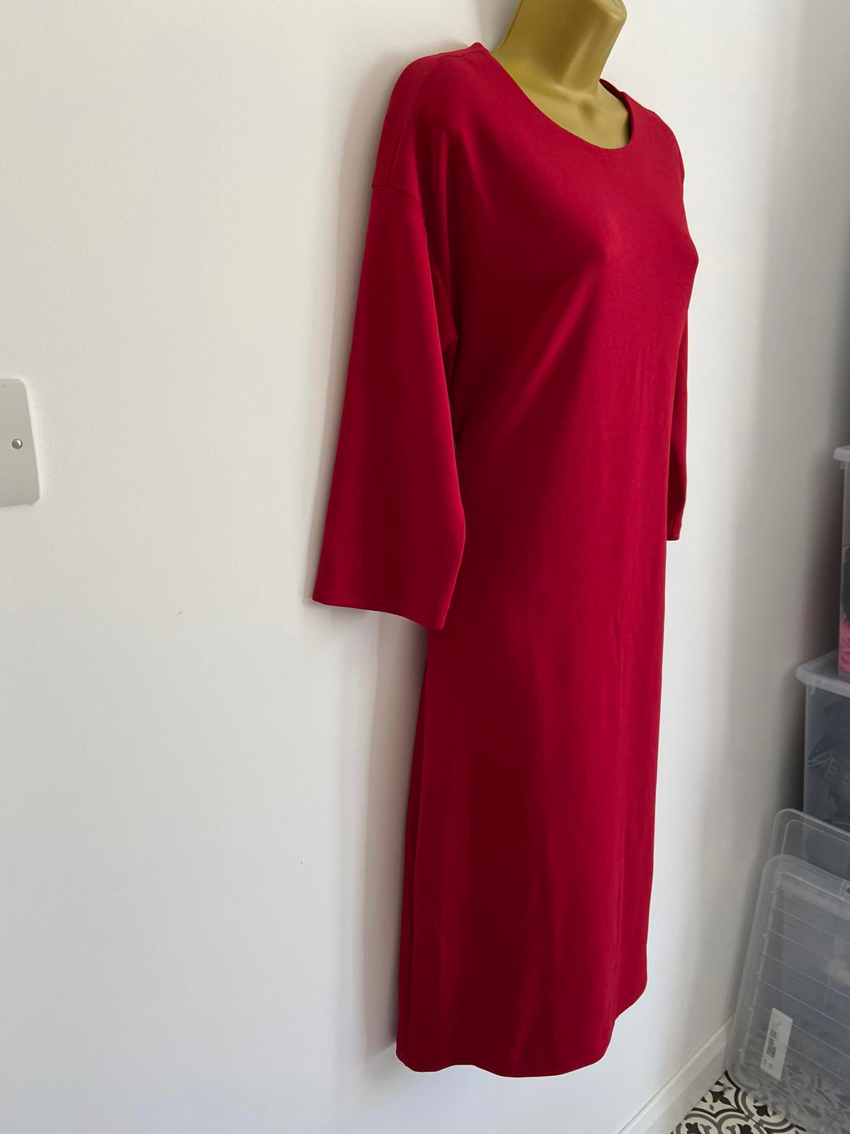 Warehouse Size 12 Red Long Sleeve Dress with Waist Tie Detail