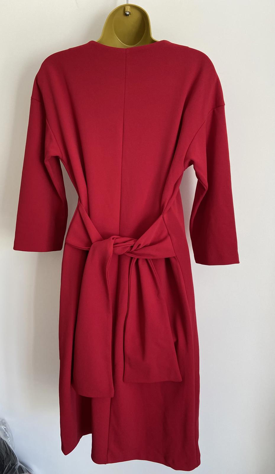 Warehouse Size 12 Red Long Sleeve Dress with Waist Tie Detail