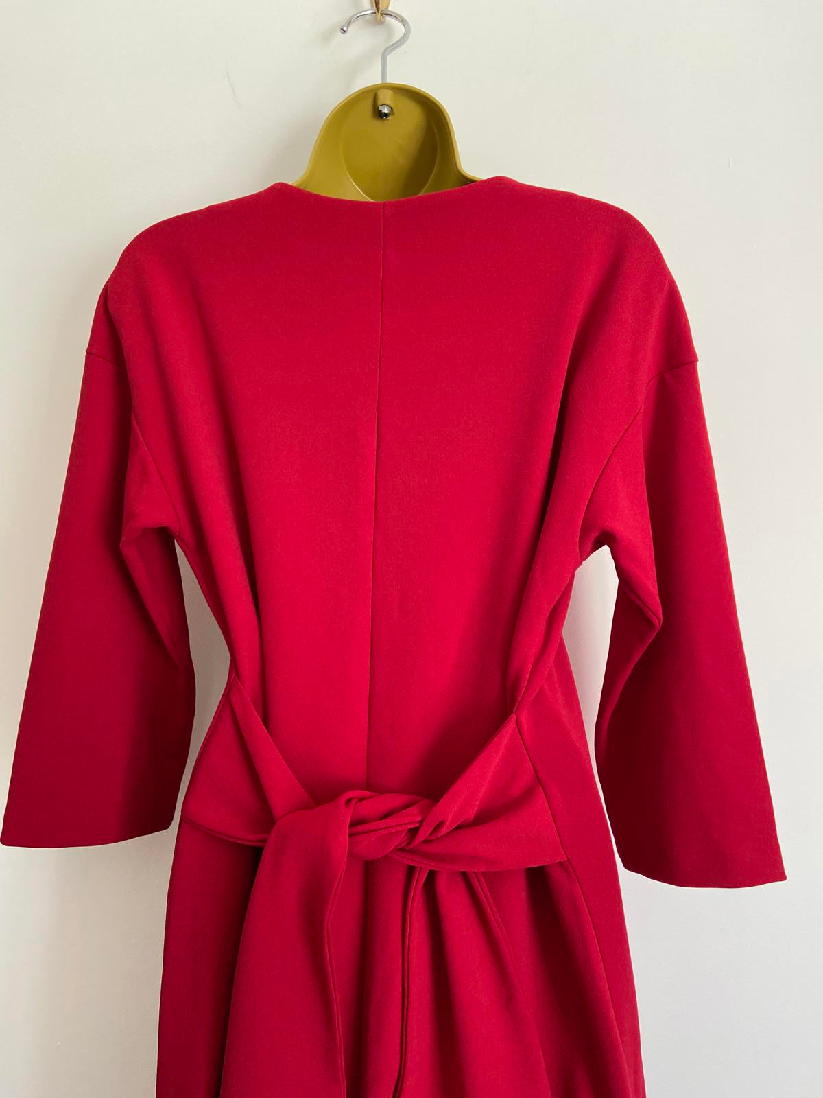 Warehouse Size 12 Red Long Sleeve Dress with Waist Tie Detail