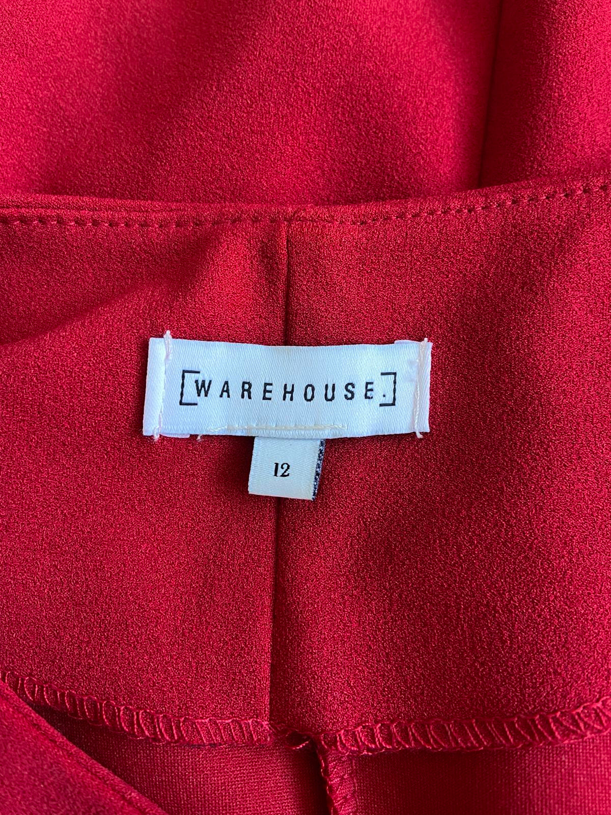 Warehouse Size 12 Red Long Sleeve Dress with Waist Tie Detail
