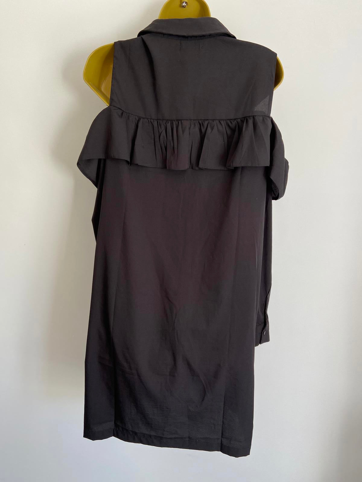 Boohoo Size 12 Black Cold Shoulder Shirt Dress Floral Rose Embroidery Detail