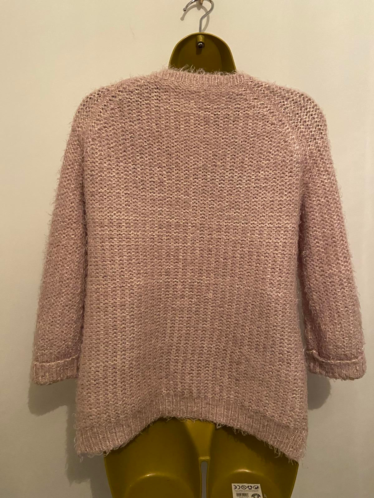 Dunnes Stores Ladies Dusty Pink Fluffy Jumper - Sequin/Bead Neckline, Size Small