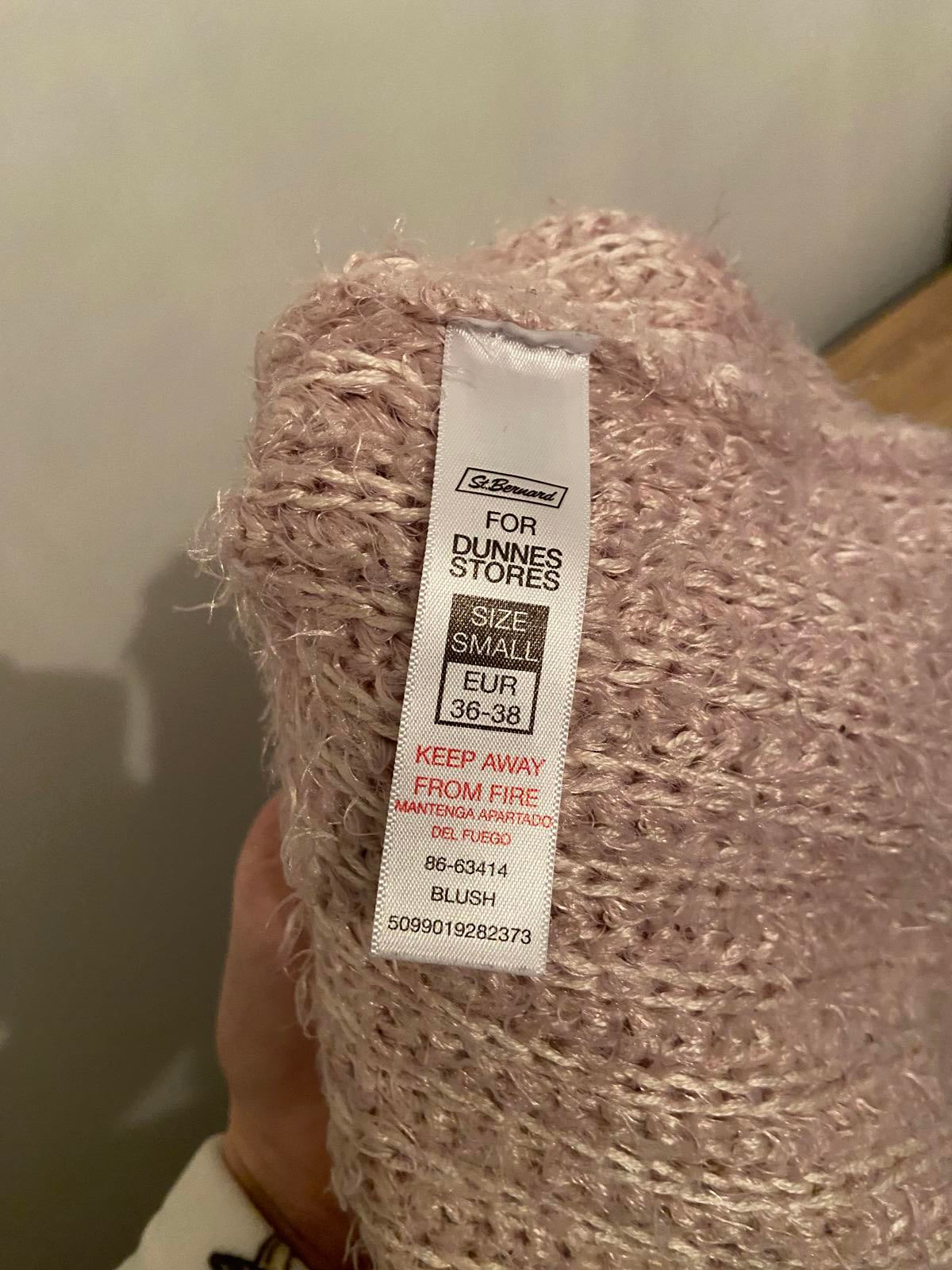 Dunnes Stores Ladies Dusty Pink Fluffy Jumper - Sequin/Bead Neckline, Size Small