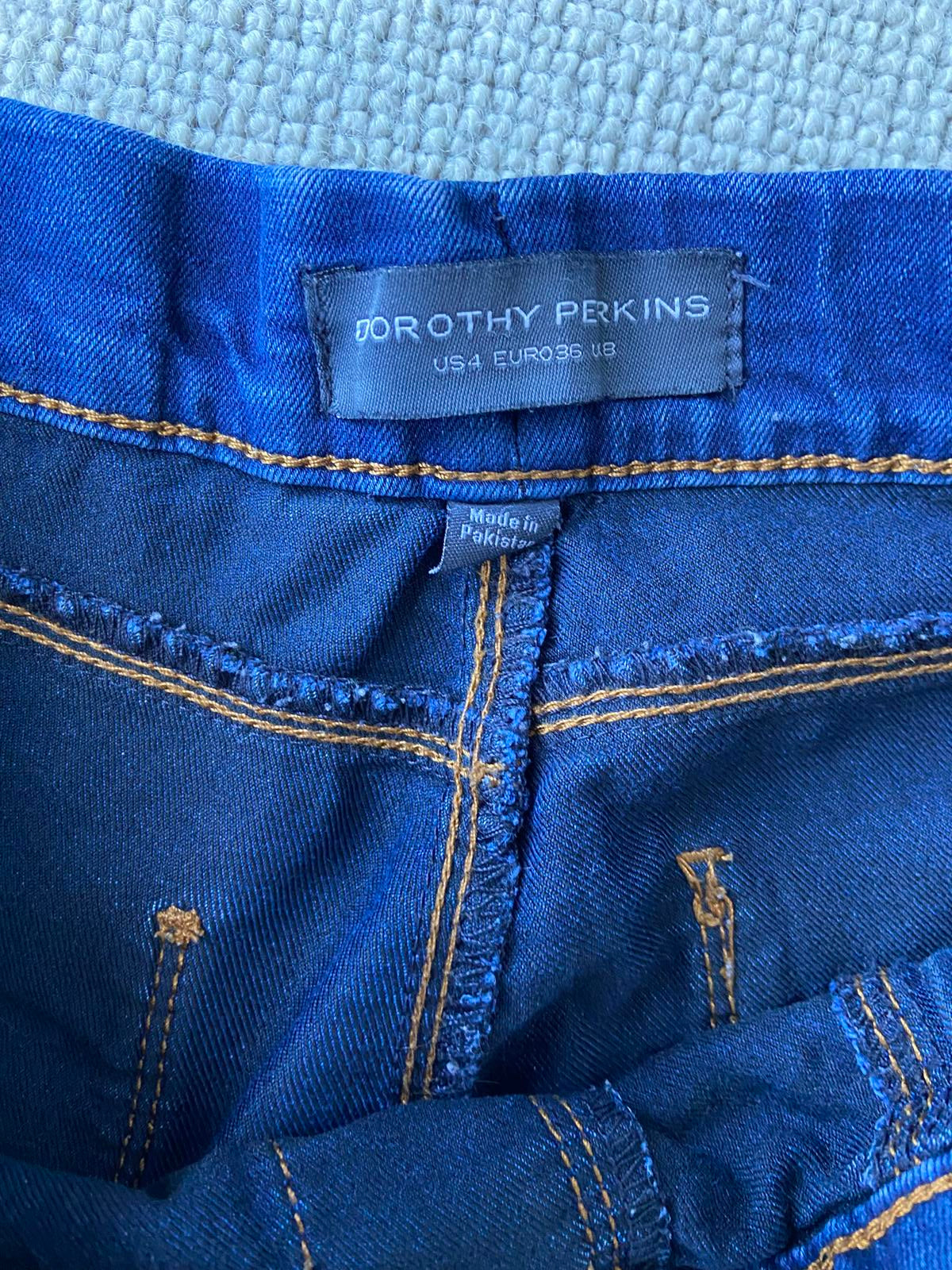 Dorothy Perkins Blue Jeggings with Orange Stitching Size 8