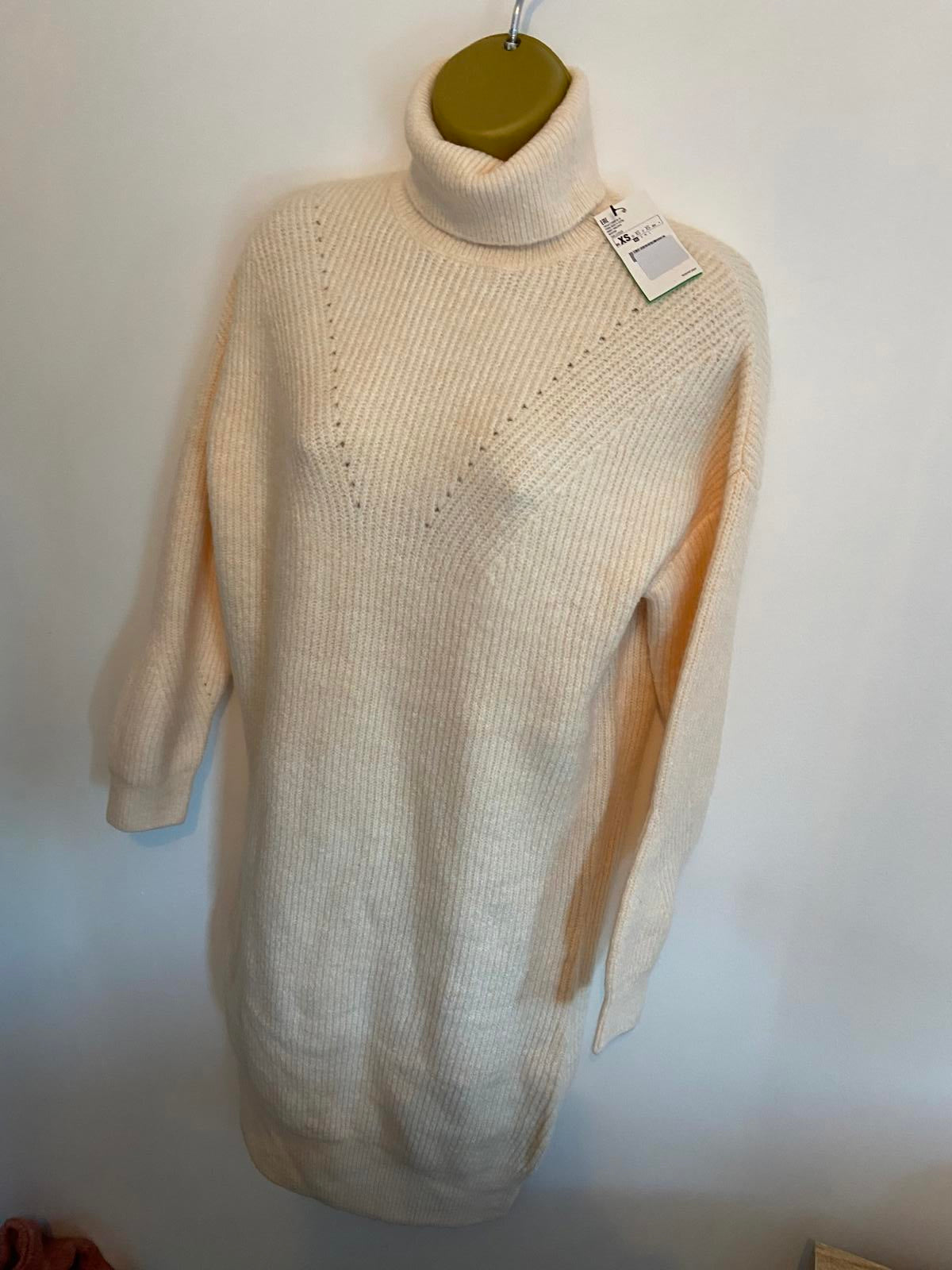 Pimkie Ladies Ribbed Turtleneck Sweater Dress - Beige/Peach, Size XS, BNWT
