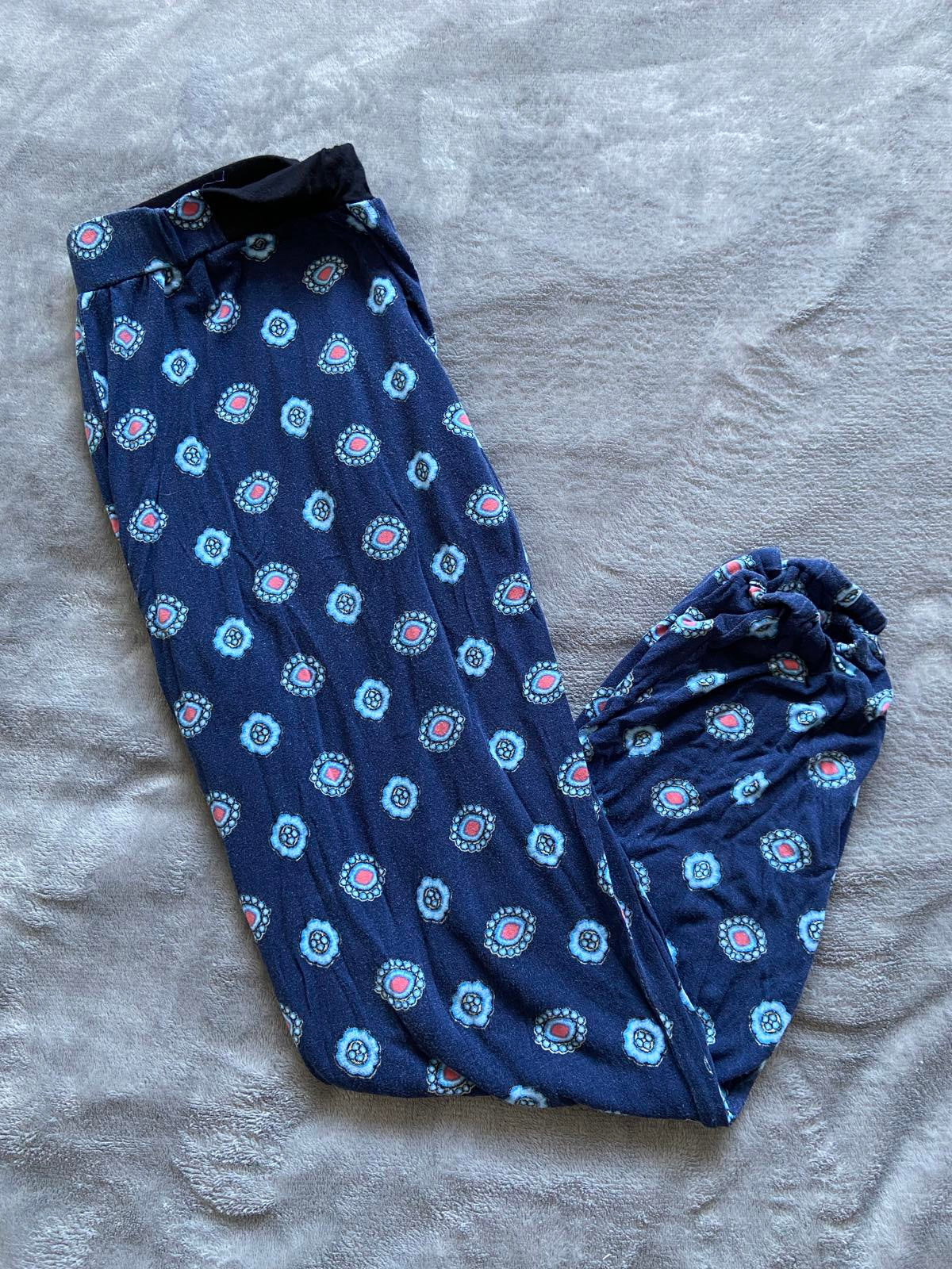 Very Size 12 Navy Patterned Trousers Elasticated Waist & Cuffs Casual