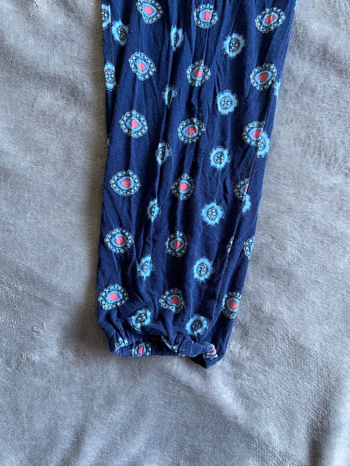 Very Size 12 Navy Patterned Trousers Elasticated Waist & Cuffs Casual