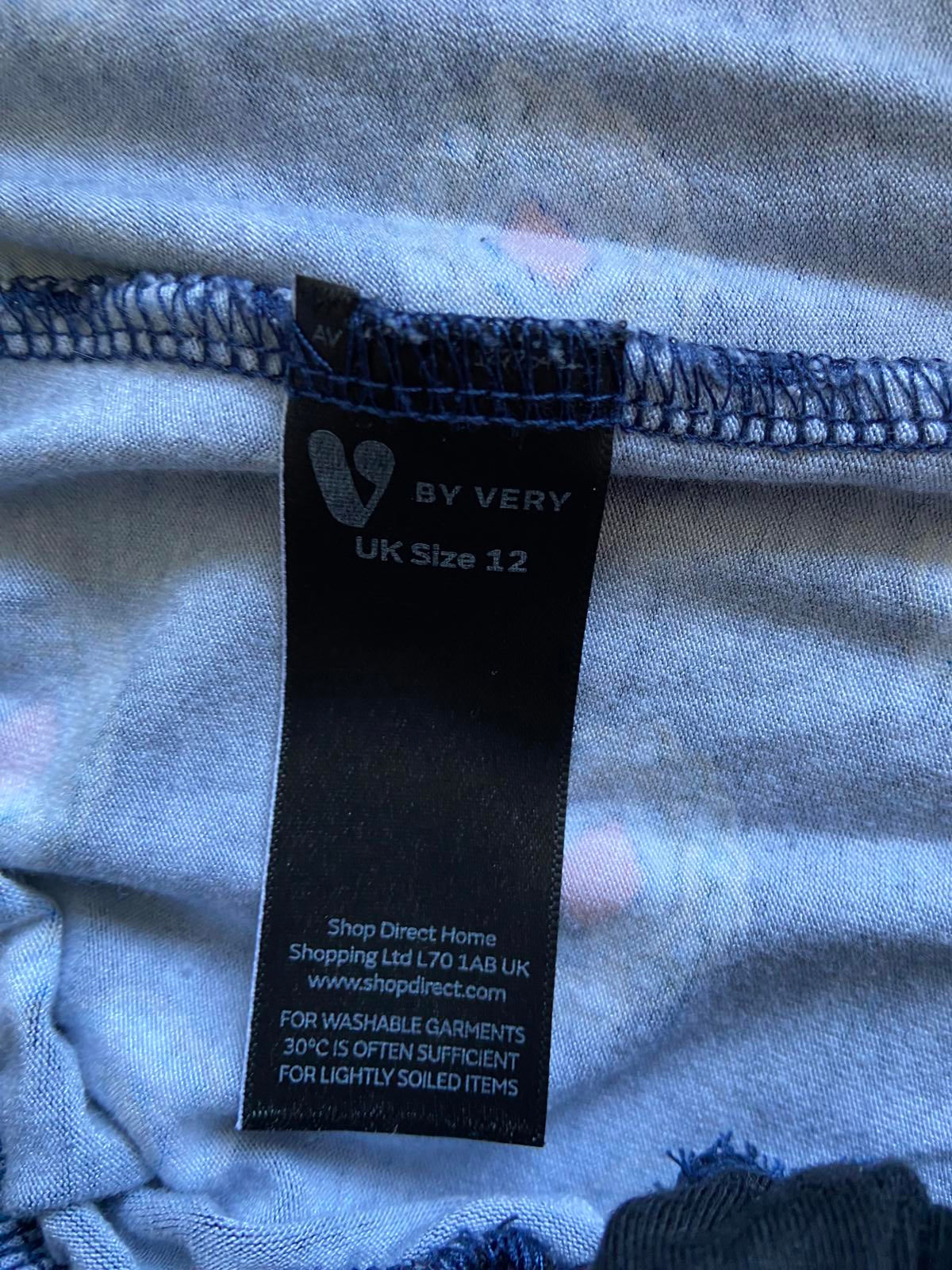 Very Size 12 Navy Patterned Trousers Elasticated Waist & Cuffs Casual