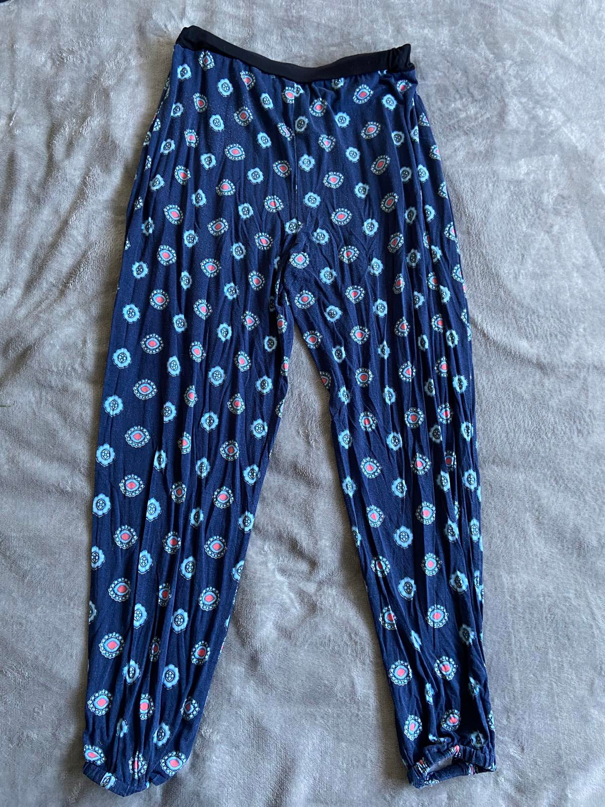 Very Size 12 Navy Patterned Trousers Elasticated Waist & Cuffs Casual