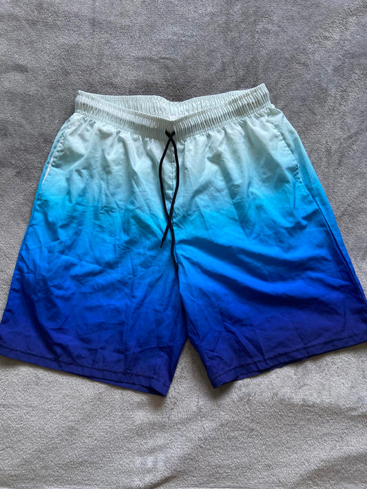 Men's Size Medium Blue Ombre Swimming Shorts 100% Polyester Drawstring