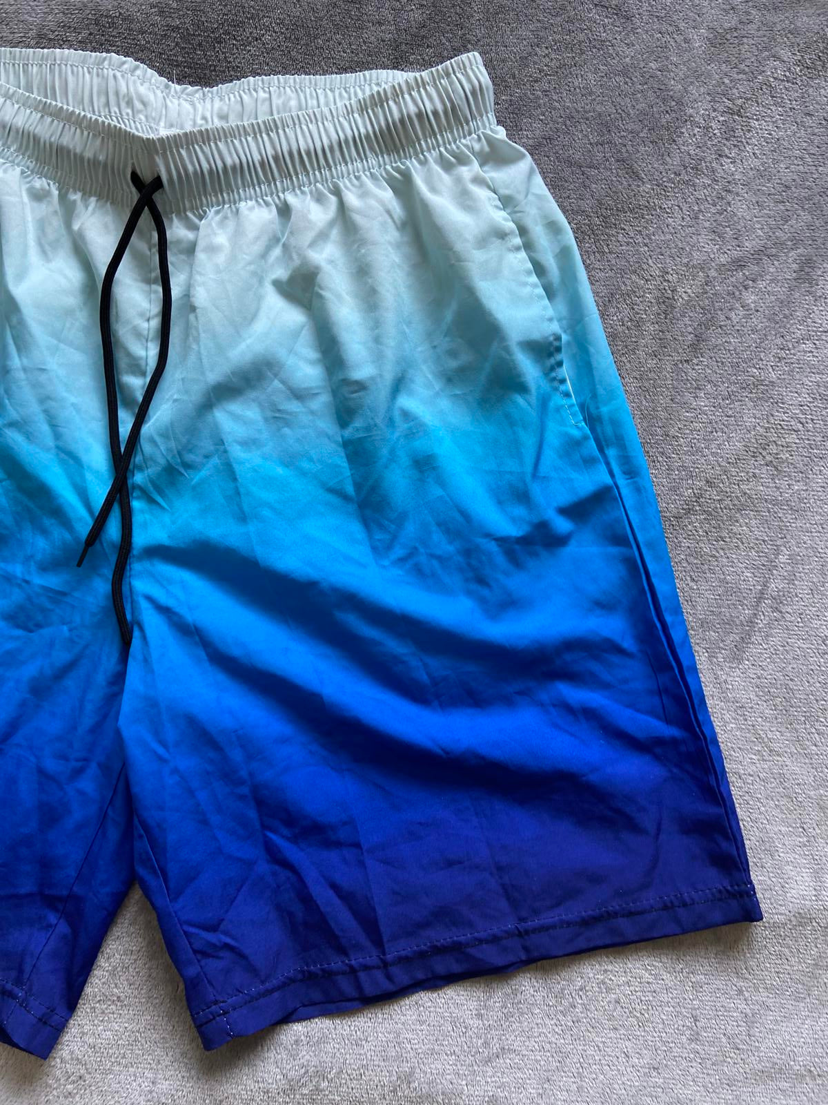 Men's Size Medium Blue Ombre Swimming Shorts 100% Polyester Drawstring