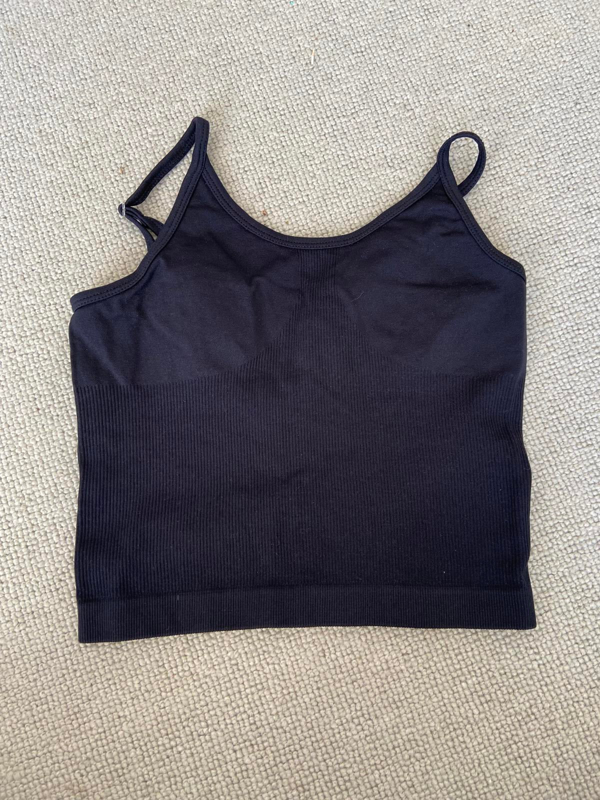 Small Black Ribbed Sports Bra with Adjustable Straps