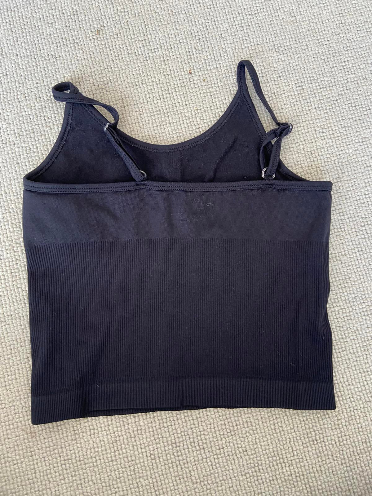 Small Black Ribbed Sports Bra with Adjustable Straps