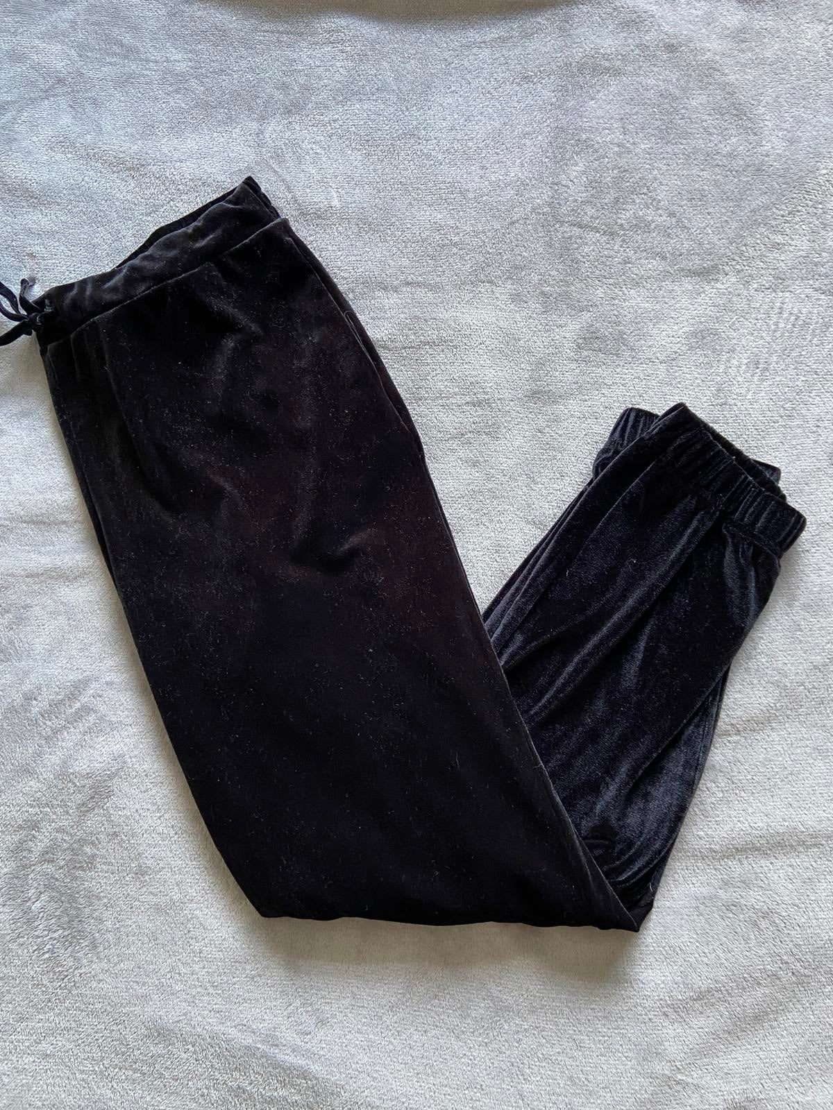 Monsoon Black Crushed Velvet Trousers Elasticated Waist Approx UK 16-18
