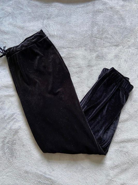 Monsoon Black Crushed Velvet Trousers Elasticated Waist Approx UK 16-18