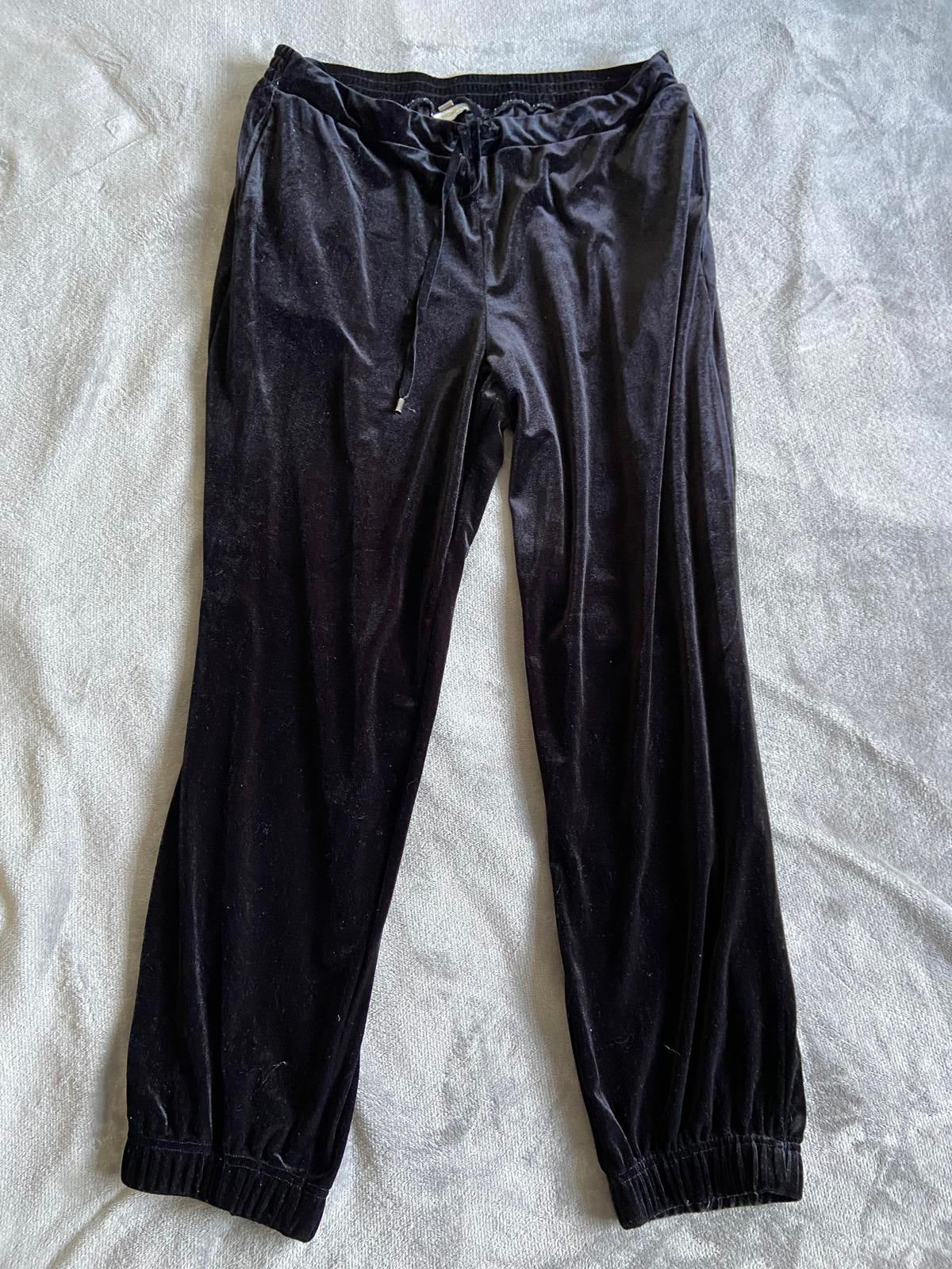 Monsoon Black Crushed Velvet Trousers Elasticated Waist Approx UK 16-18