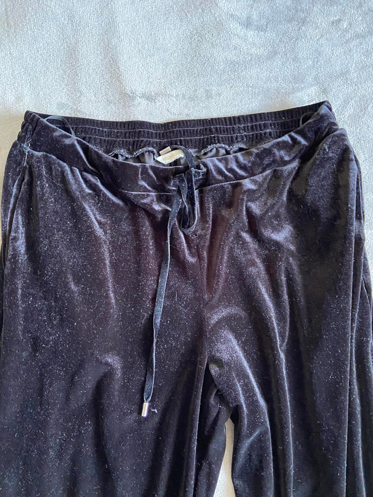 Monsoon Black Crushed Velvet Trousers Elasticated Waist Approx UK 16-18