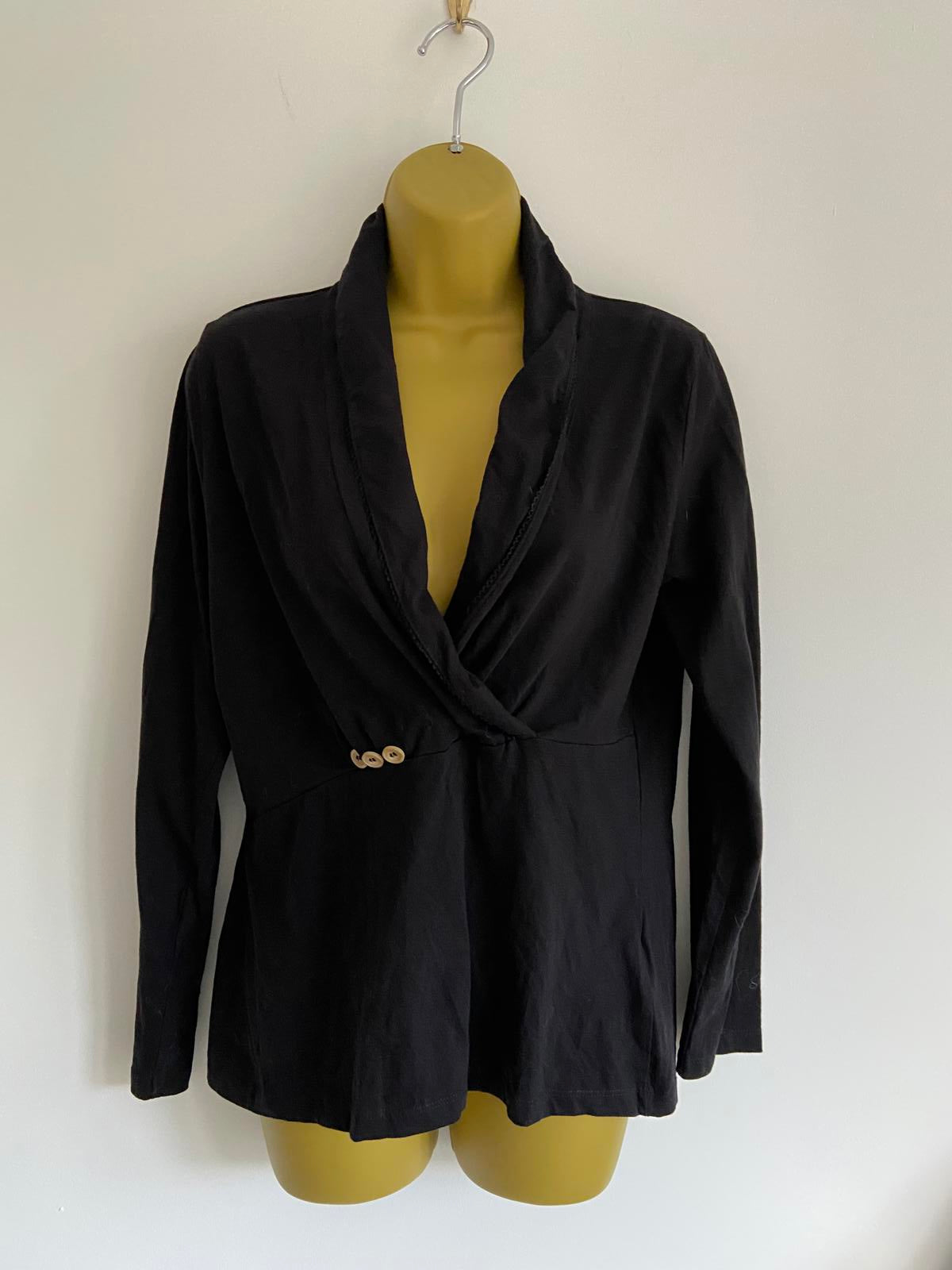 Joe Browns UK 12 Black Embroidered Edging Crossover Long-Sleeve Top