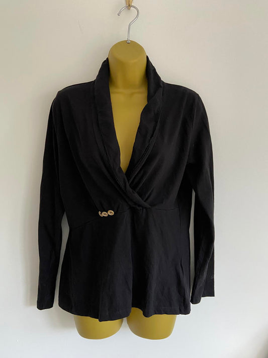 Joe Browns UK 12 Black Embroidered Edging Crossover Long-Sleeve Top