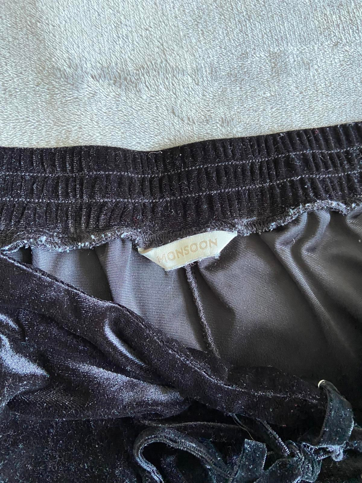 Monsoon Black Crushed Velvet Trousers Elasticated Waist Approx UK 16-18