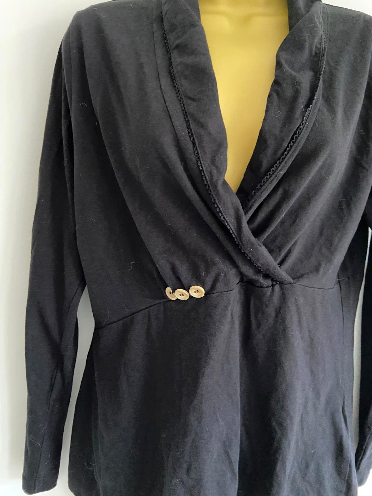 Joe Browns UK 12 Black Embroidered Edging Crossover Long-Sleeve Top
