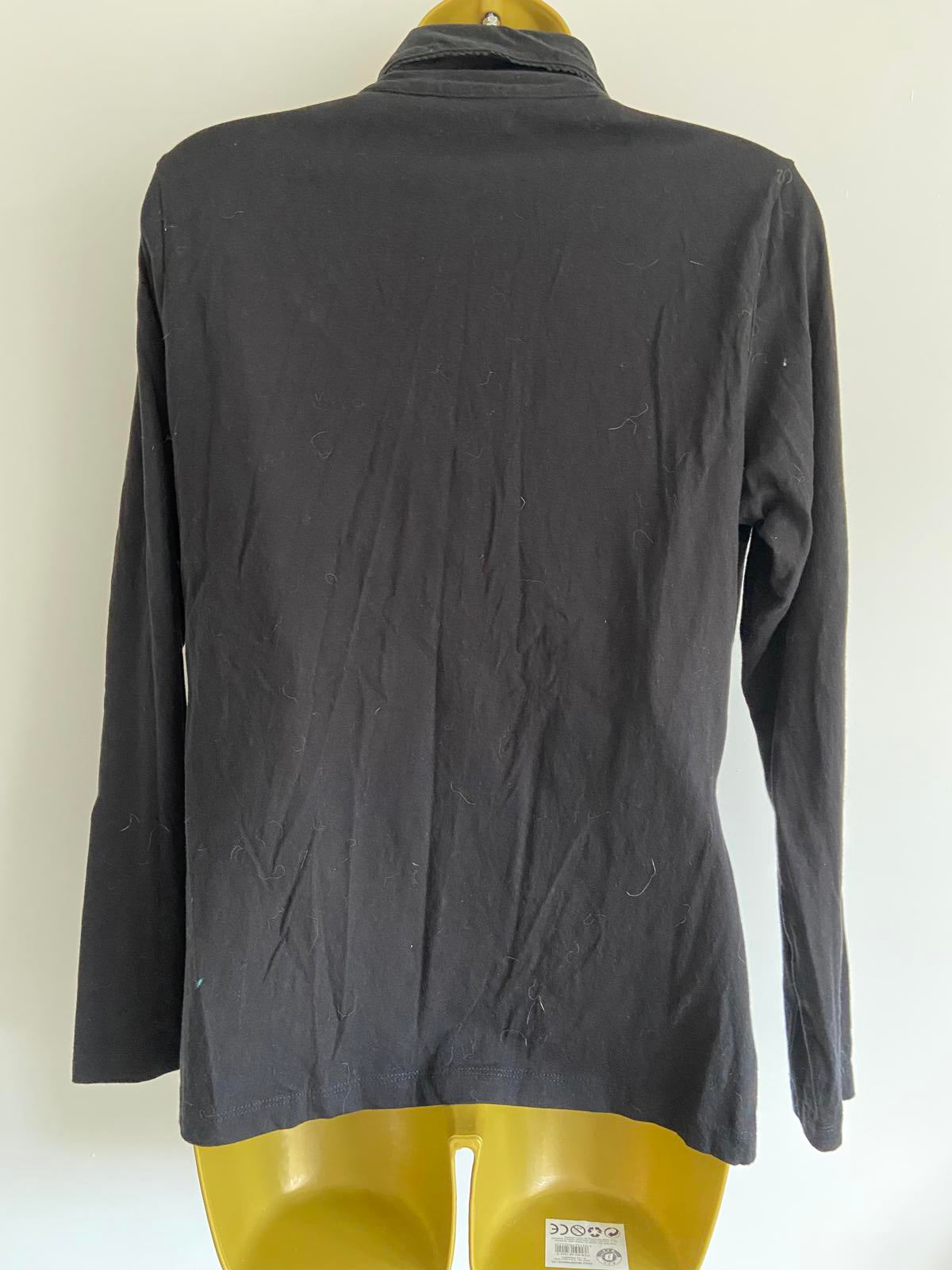 Joe Browns UK 12 Black Embroidered Edging Crossover Long-Sleeve Top