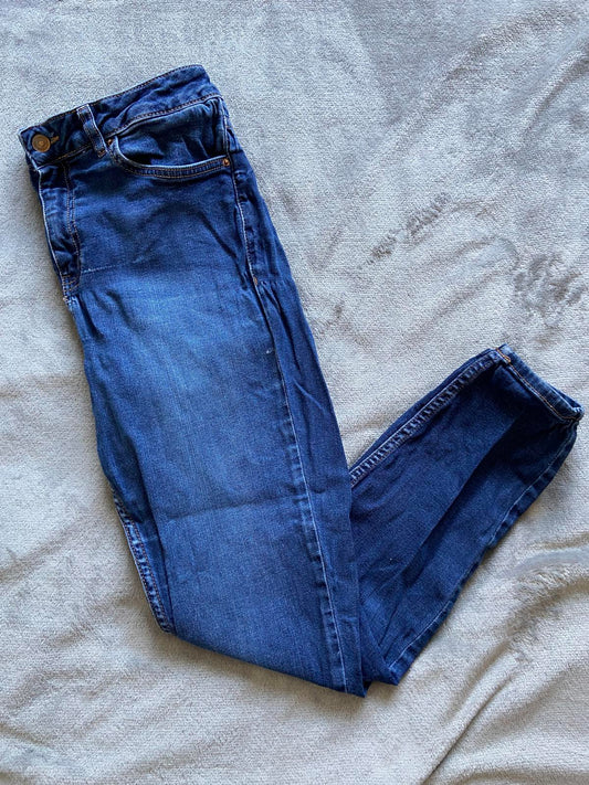 New Look Hallie Disco Jeans Size 12 Blue High Waisted Skinny 69cm Leg