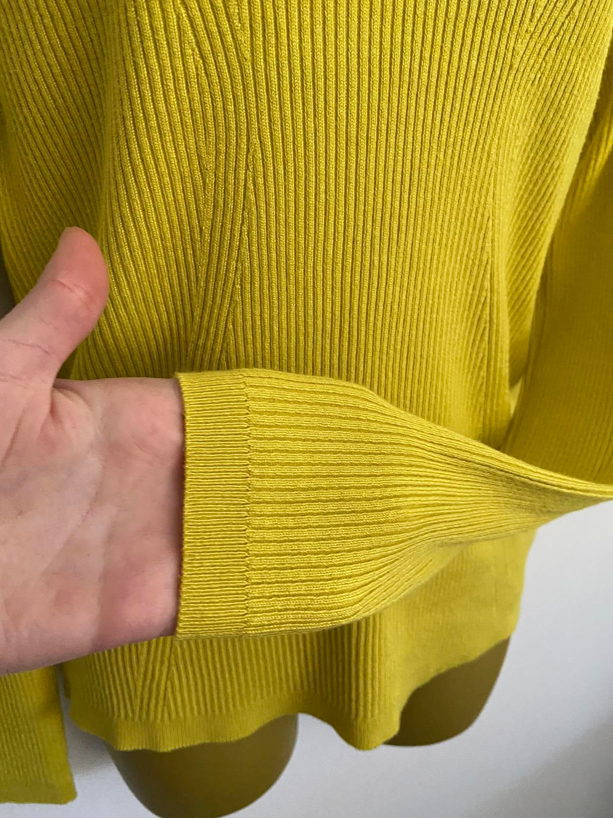 Primark Ladies Yellow Ribbed V-Neck Jumper - Bright Colour, Size XL 18-20