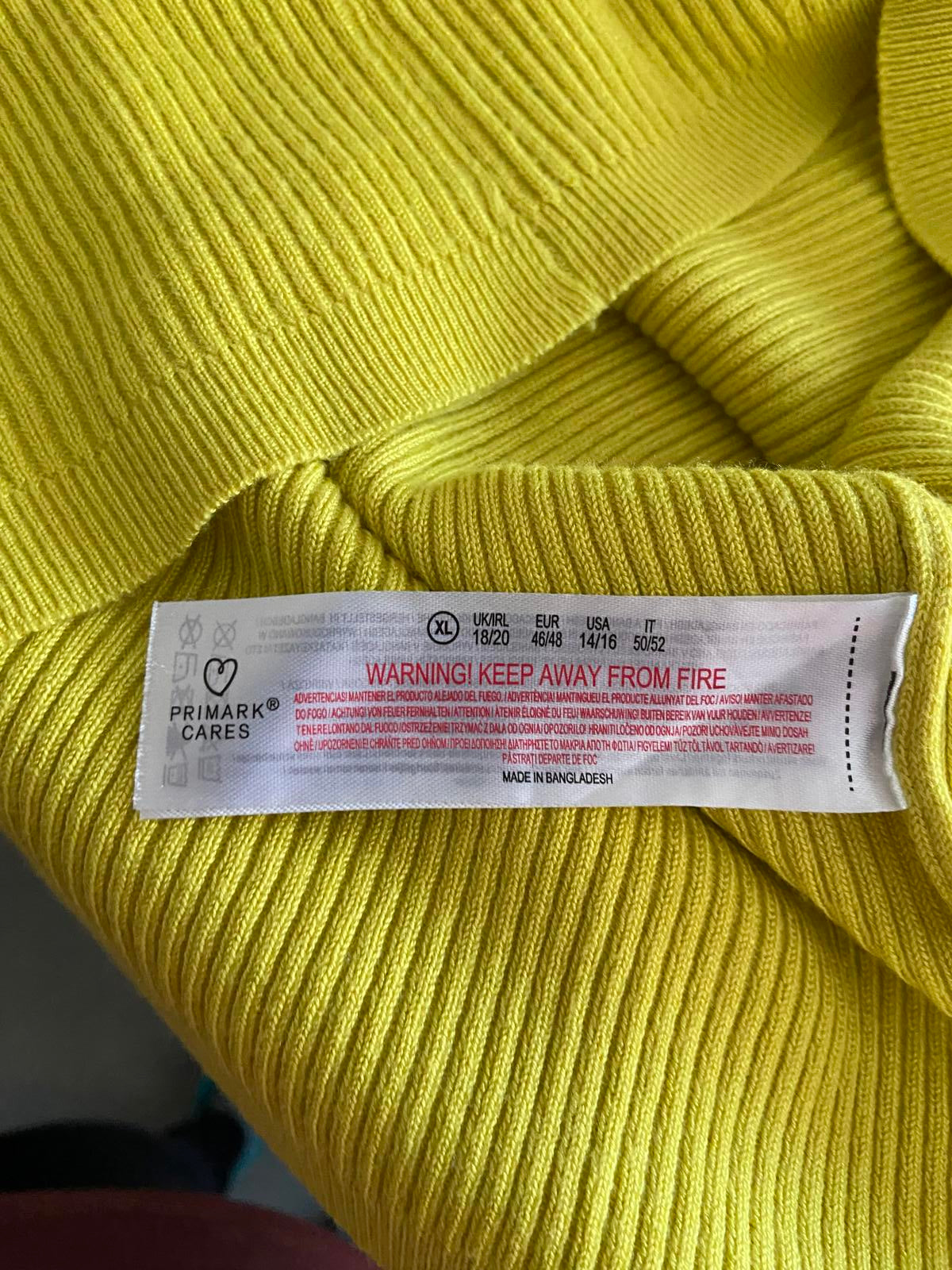 Primark Ladies Yellow Ribbed V-Neck Jumper - Bright Colour, Size XL 18-20