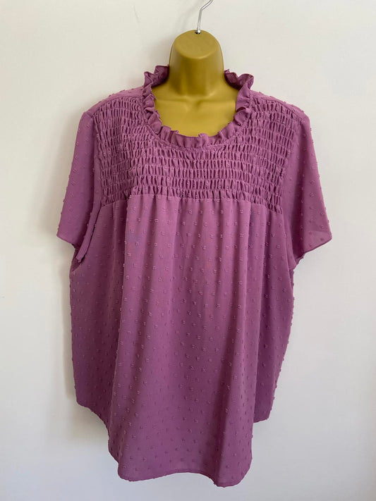 Shein Curve 4XL Lilac Blouse Short Sleeve Smocked Smock Top