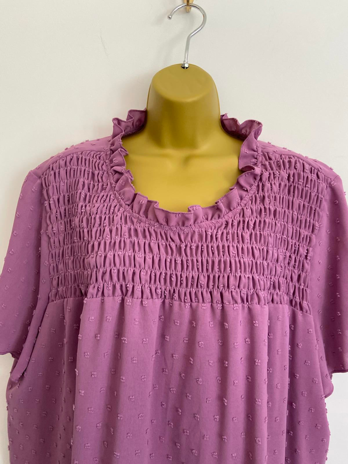 Shein Curve 4XL Lilac Blouse Short Sleeve Smocked Smock Top