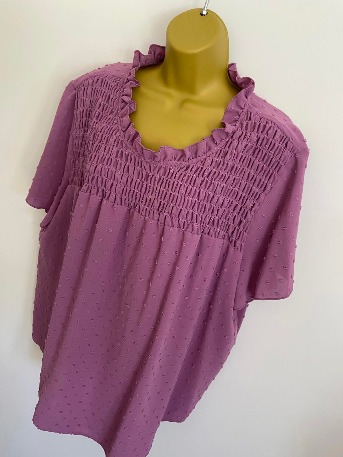 Shein Curve 4XL Lilac Blouse Short Sleeve Smocked Smock Top