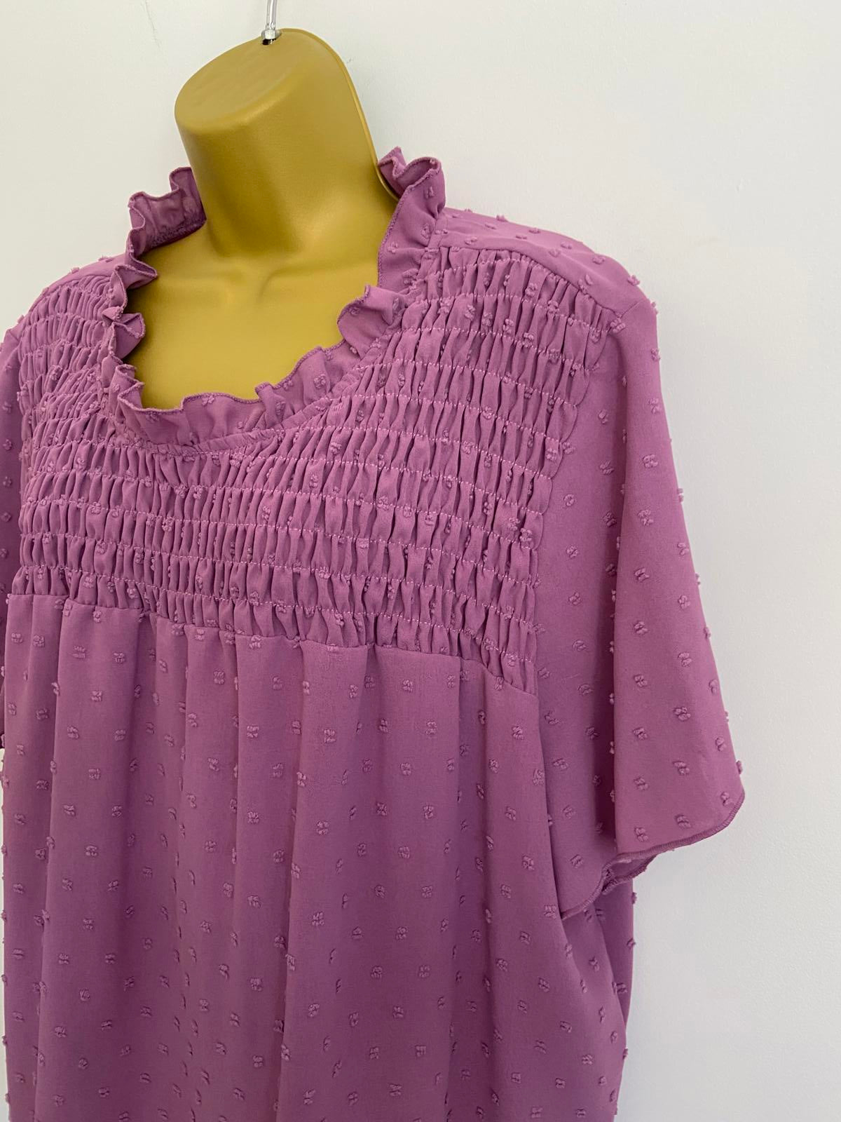 Shein Curve 4XL Lilac Blouse Short Sleeve Smocked Smock Top