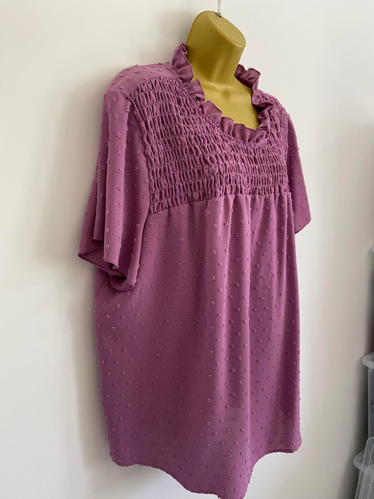 Shein Curve 4XL Lilac Blouse Short Sleeve Smocked Smock Top