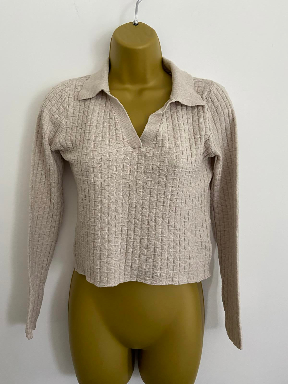 Mataland Cropped Polo Collar Sweater, Long Sleeve Jumper, Age 13/Size Small, New