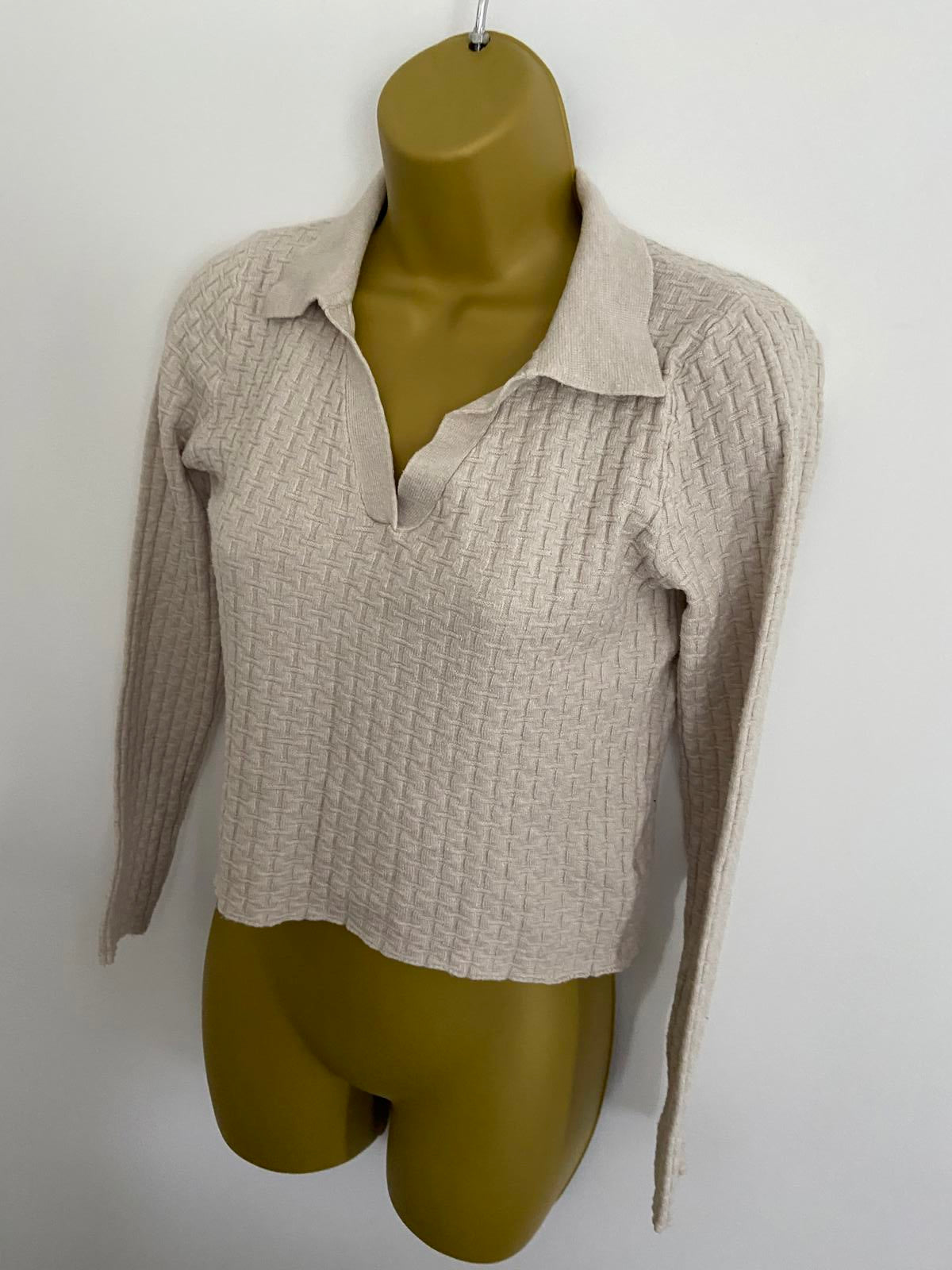 Mataland Cropped Polo Collar Sweater, Long Sleeve Jumper, Age 13/Size Small, New