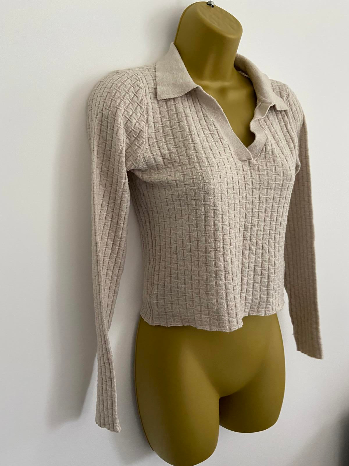 Mataland Cropped Polo Collar Sweater, Long Sleeve Jumper, Age 13/Size Small, New