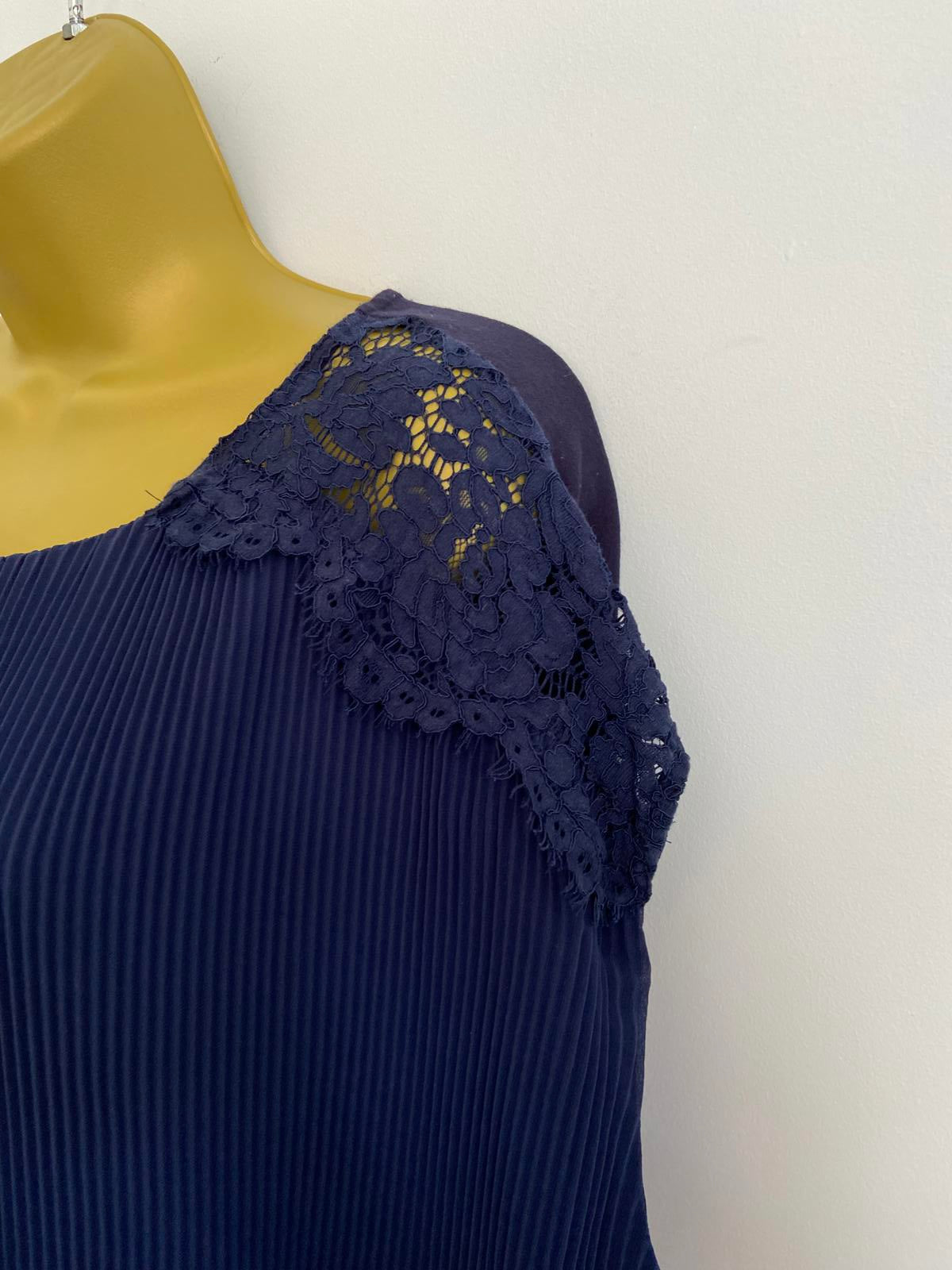 F&F Size 22 Navy Blue Pleated Blouse Lace Shoulder Detail 60cm P2P