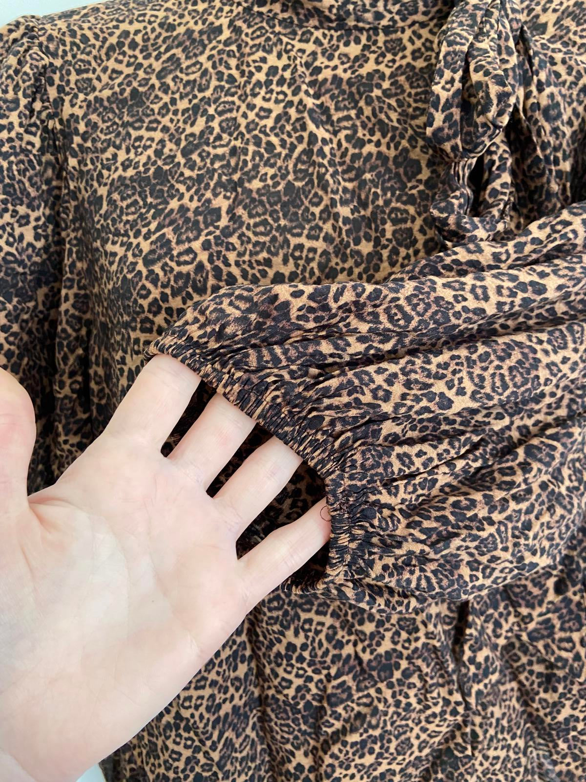 George Size 12 Leopard Print High Neck Blouse Tie Detail 3/4 Sleeve