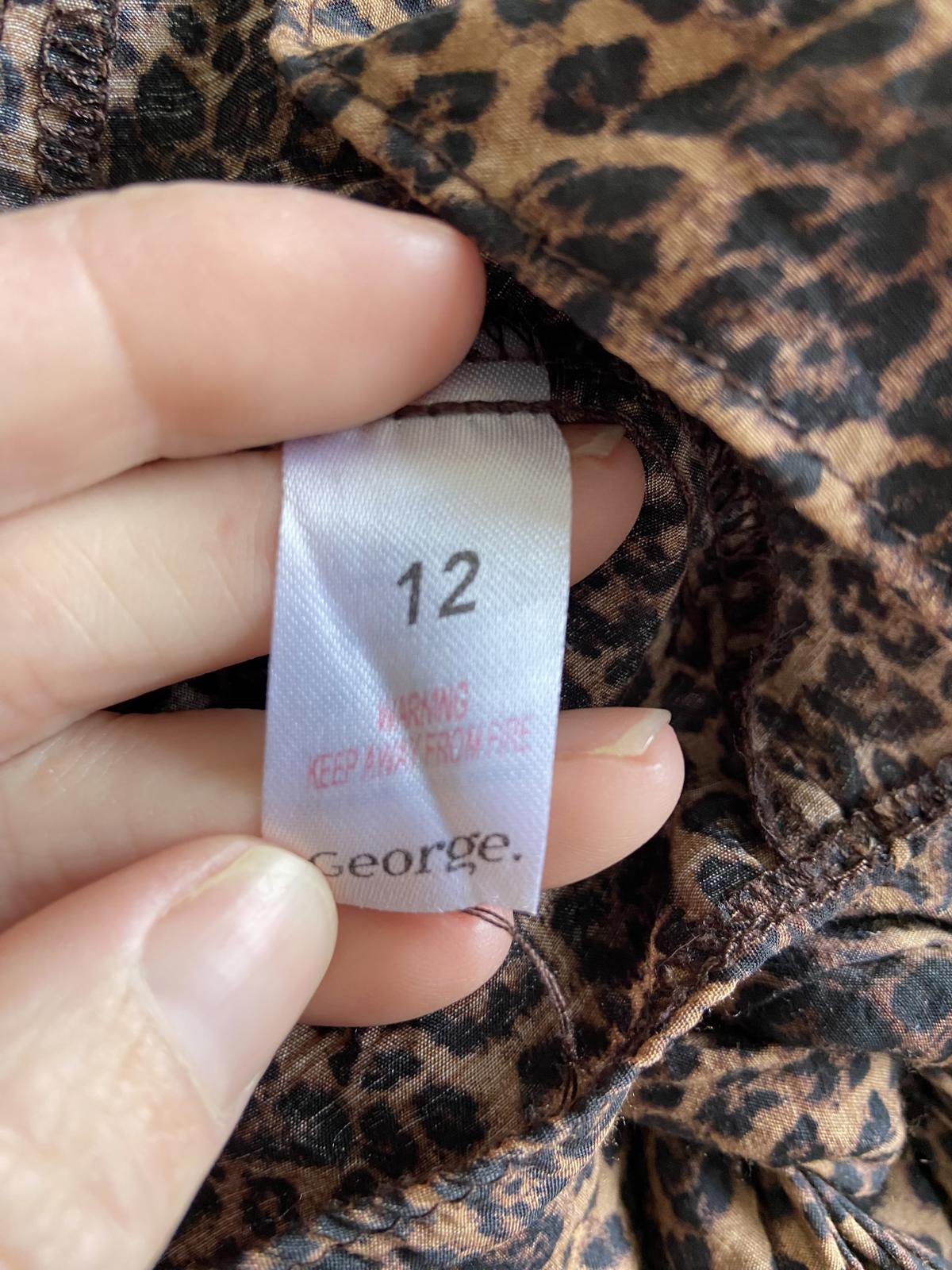 George Size 12 Leopard Print High Neck Blouse Tie Detail 3/4 Sleeve