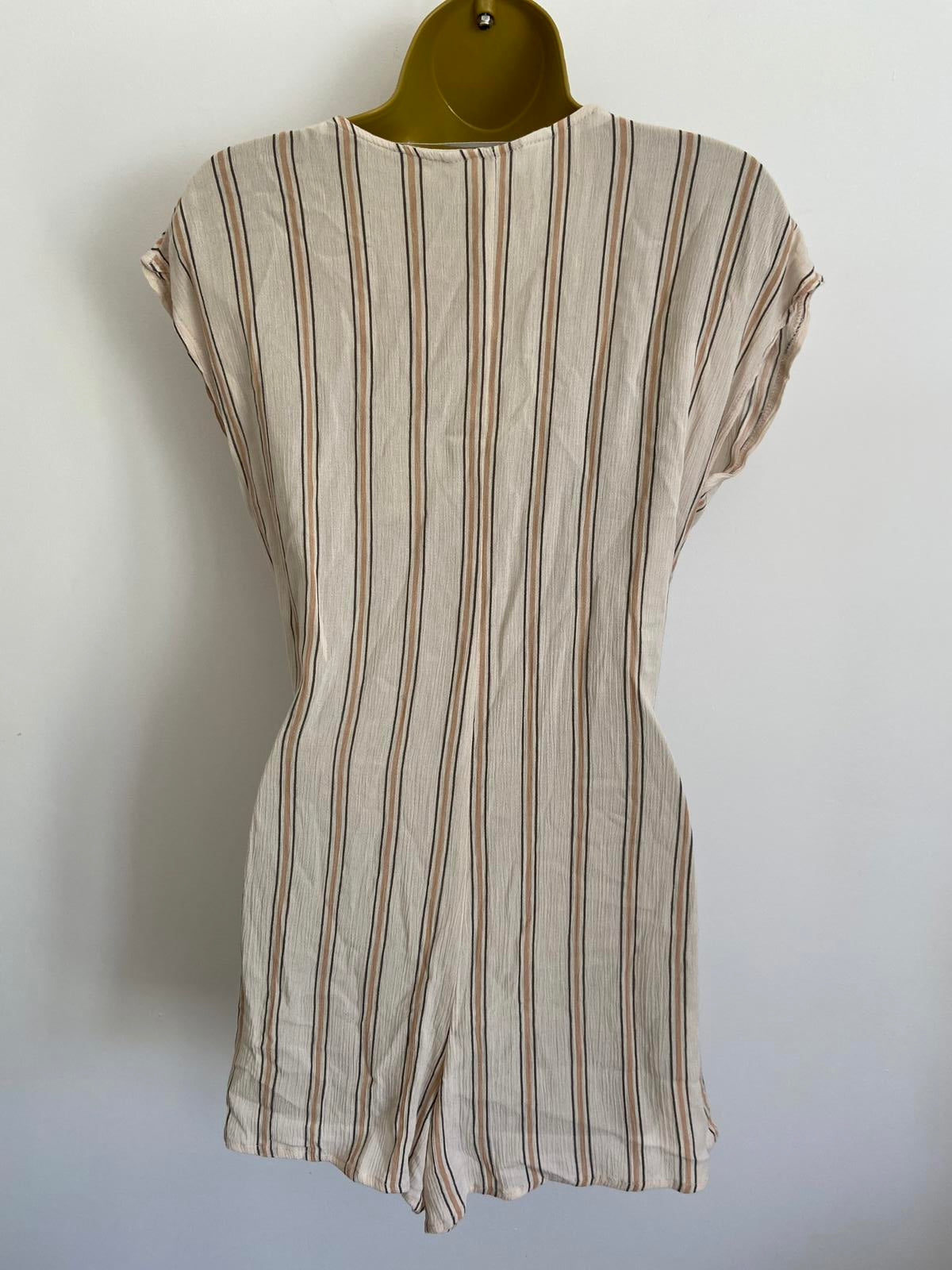 Primark Size 6 Cream Striped Playsuit Button Front Tie Waist 100% Viscose
