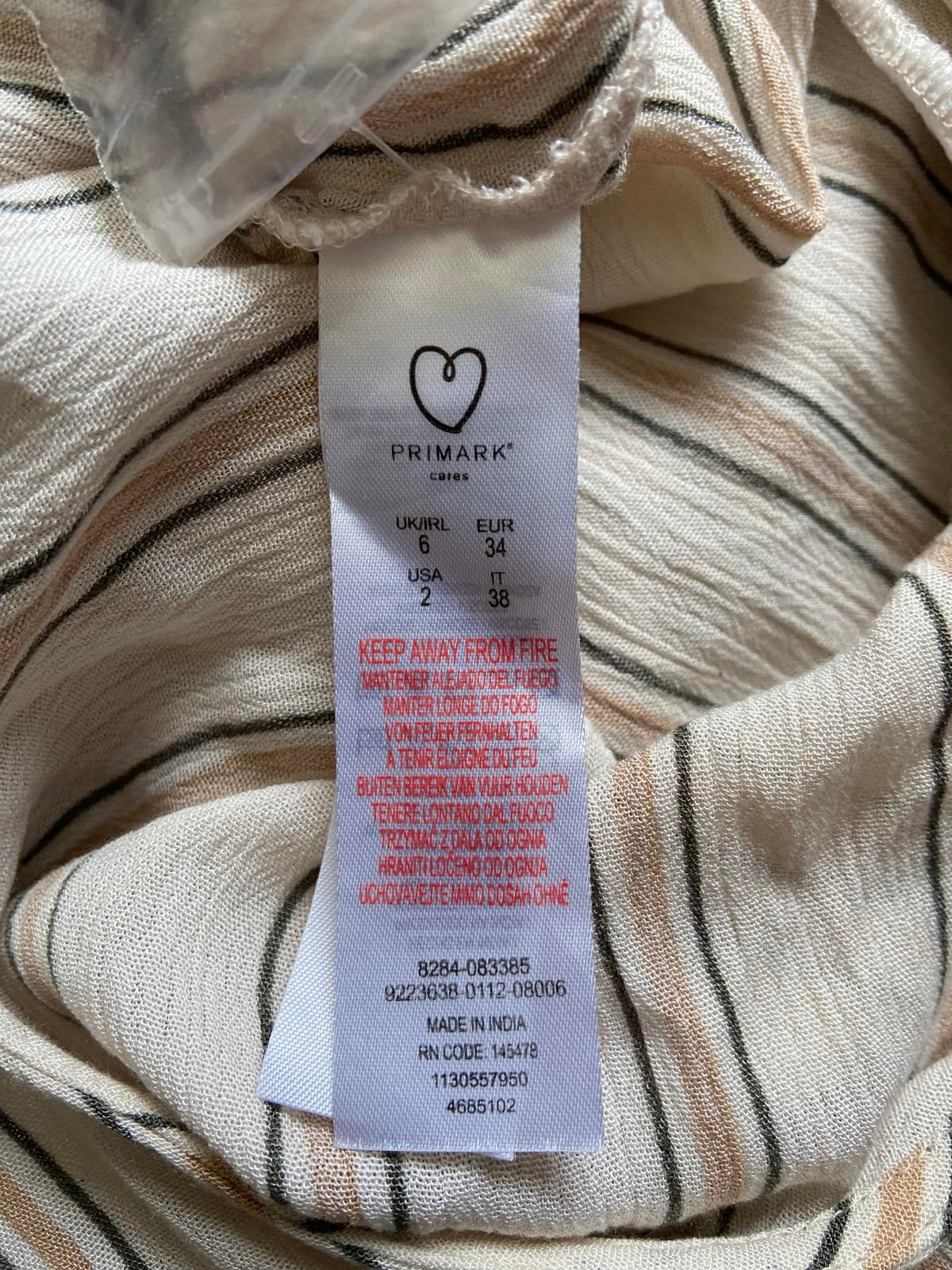Primark Size 6 Cream Striped Playsuit Button Front Tie Waist 100% Viscose