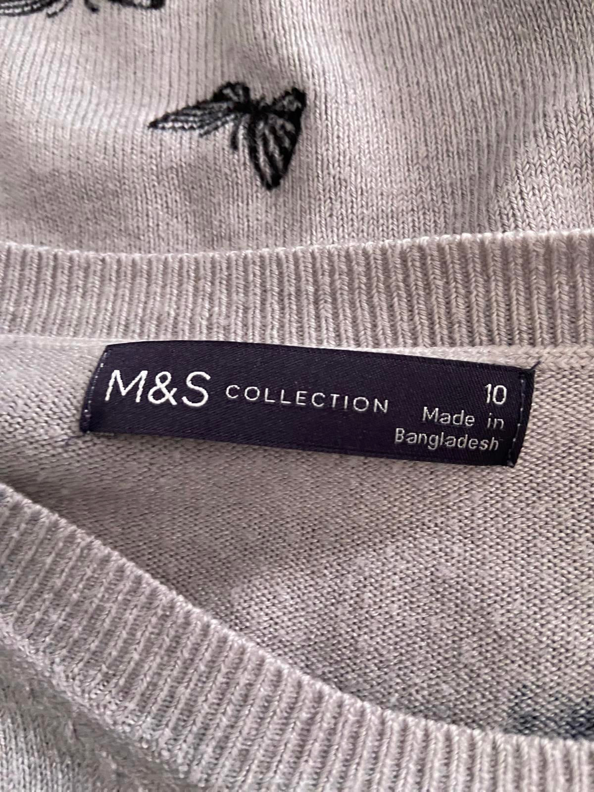 M&S Ladies Grey Butterfly Print Jumper / Sweater - All-Over Black Print, Size 10