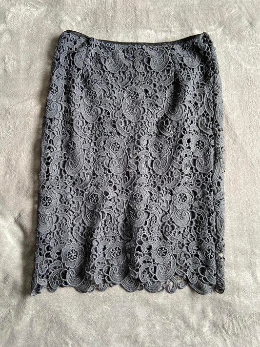La Redoute Size 12 Navy Blue Guipure Lace Pencil Skirt 40cm Waist