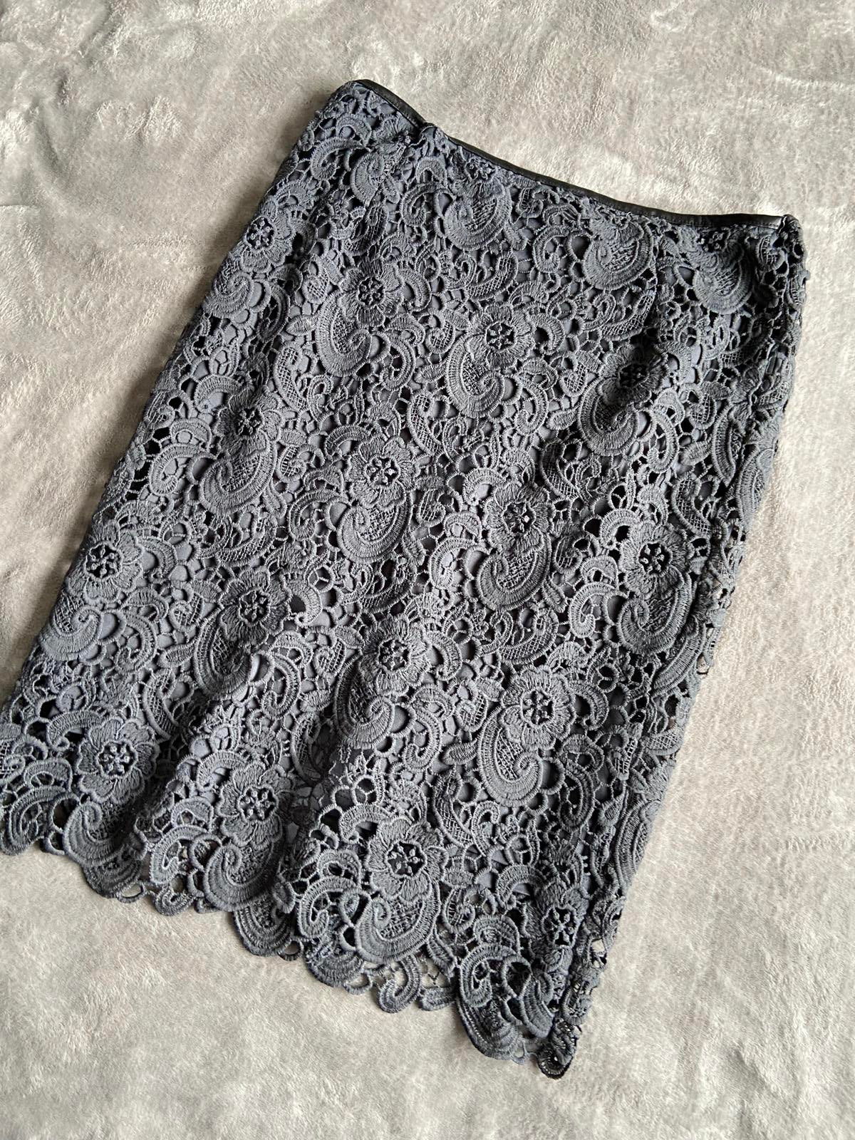 La Redoute Size 12 Navy Blue Guipure Lace Pencil Skirt 40cm Waist