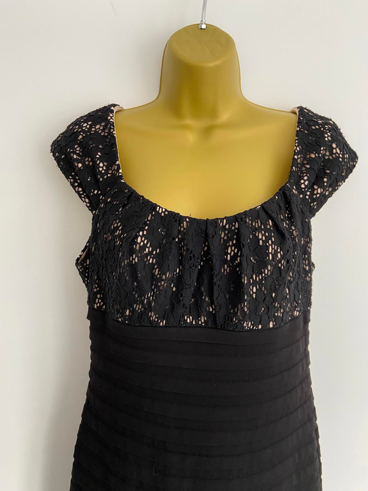 Wallis UK 12 Black Lace & Pleated Dress