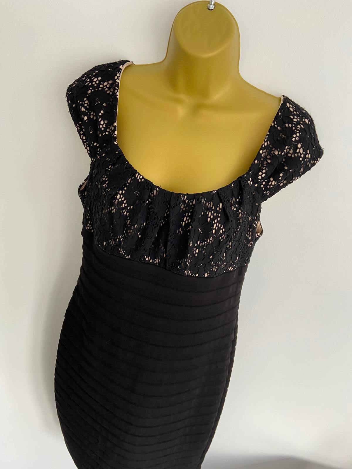 Wallis UK 12 Black Lace & Pleated Dress