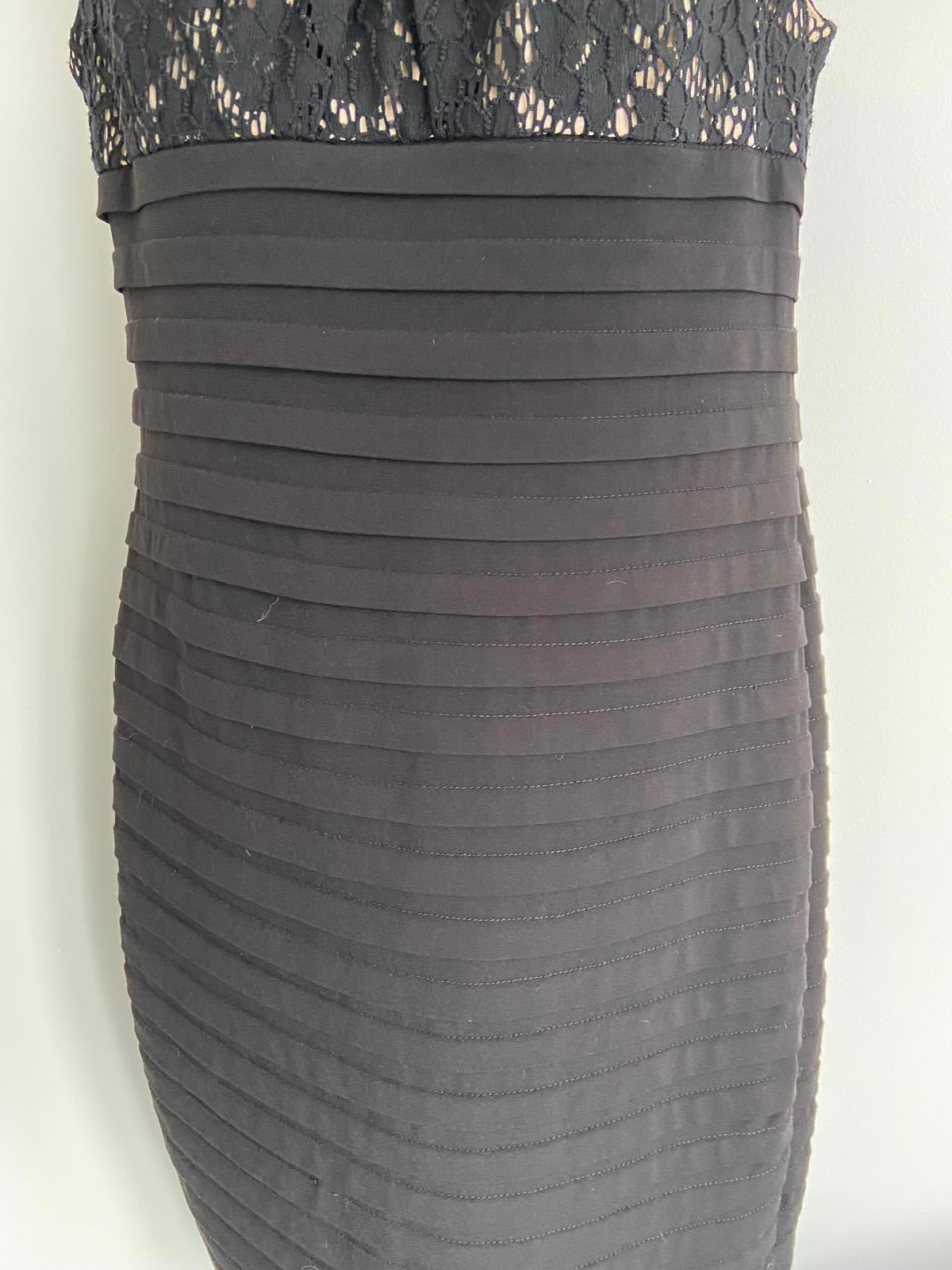 Wallis UK 12 Black Lace & Pleated Dress