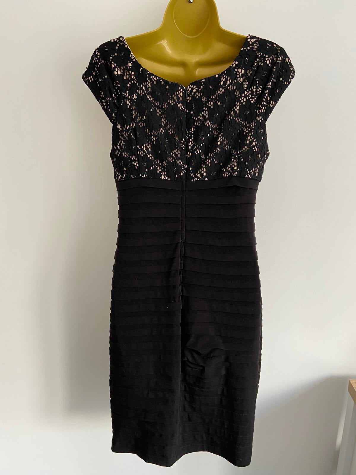 Wallis UK 12 Black Lace & Pleated Dress