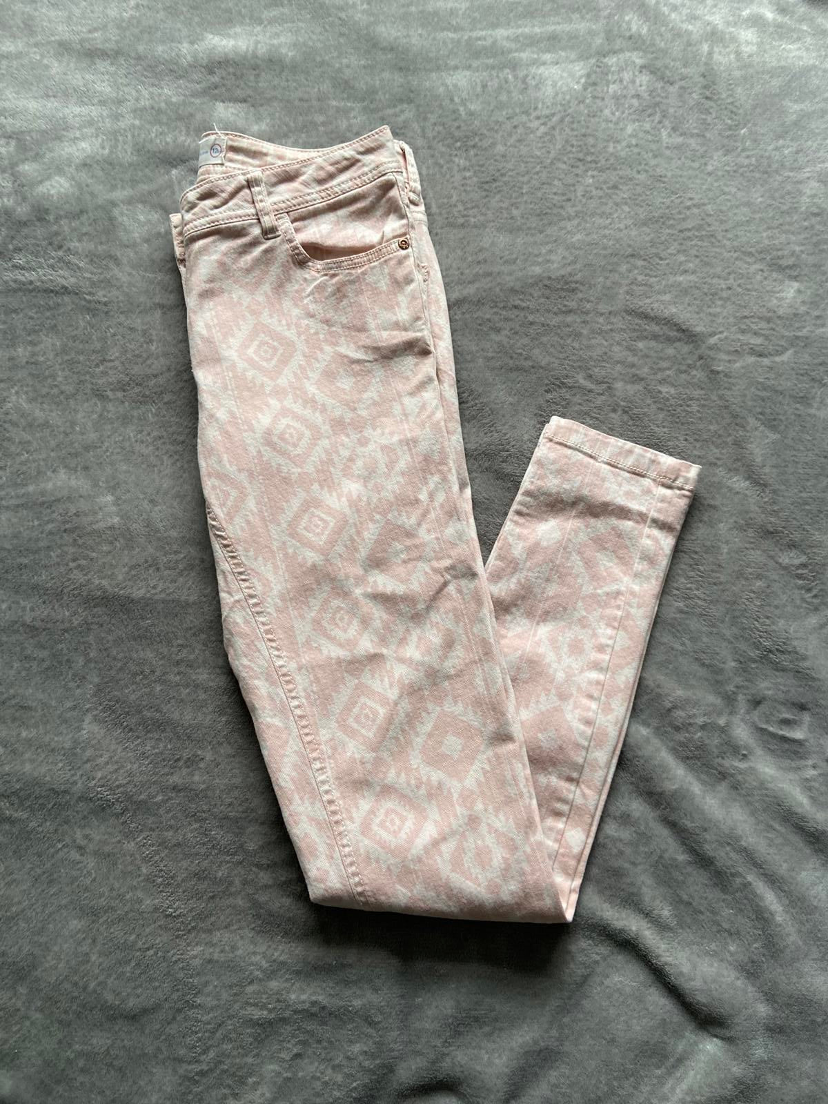 Next Size 12 Long Mosaic Print Skinny Trousers Pink & Peach Cotton Blend